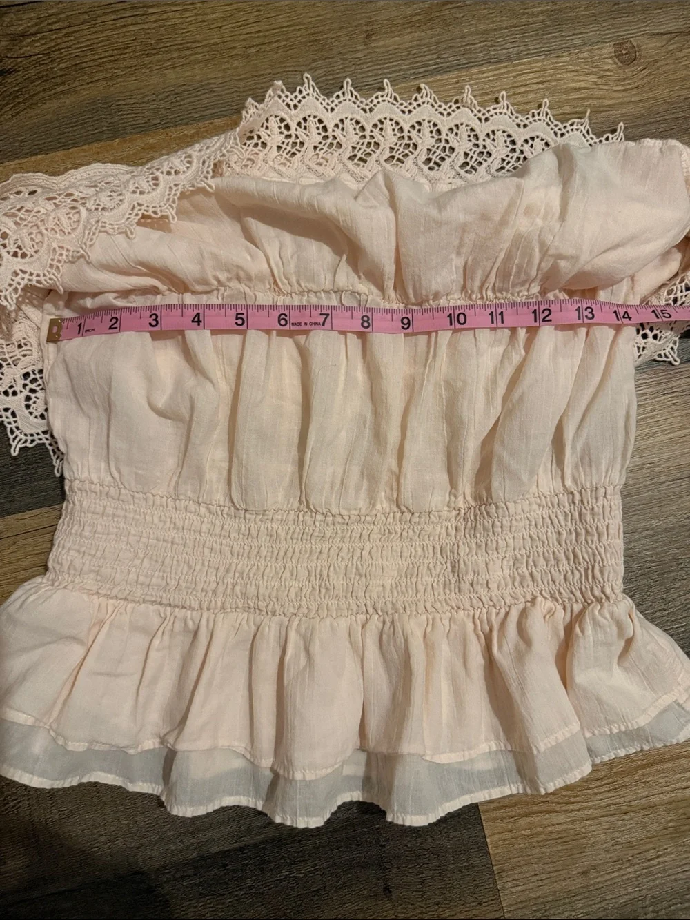 Light Peach Off-the-Shoulder Ruffle Lace Top